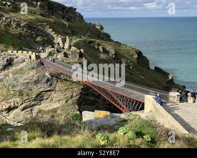 Burg Brücke an Burg Tintagel, Cornwall, Großbritannien Stockfoto