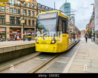 Metrolink tram in Manchester City Centre Stockfoto