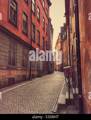 Verlassenen Stadt Straße in der Altstadt von Stockholm, Schweden Stockfoto