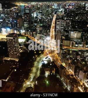 Blick auf die Nacht vom Tokyo Tower Stockfoto