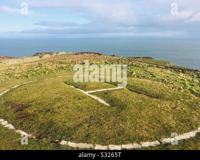 Der Hubschrauberlandeplatz an Schottlands südlichstem Punkt, aber der Leuchtturm an der Mull of Galloway, Dumfries and Galloway, Schottland Stockfoto