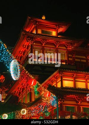 Buddha-Zahn-Reliquientempel in Chinatown Singapur zum chinesischen Neujahr 2020 Stockfoto