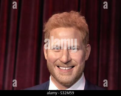 Hollywood, Kalifornien/USA. August 2019. Eine Nahaufnahme der Figur von Prinz Harry aus Tussaud's in Hollywood. Stockfoto