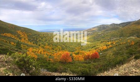 Herbstlandschaft. Sierra de Ayllon, Spanien. Stockfoto
