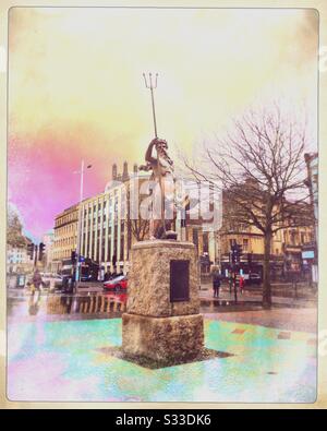 Jahrhundert führende Statue von König Neptun, römischer gott des Meeres, am Broad Quay, Bristol, Großbritannien Stockfoto