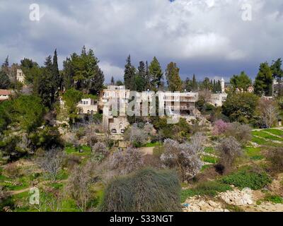Ein Blick auf Ein Karem in den Judäischen Bergen bei Jerusalem. Stockfoto
