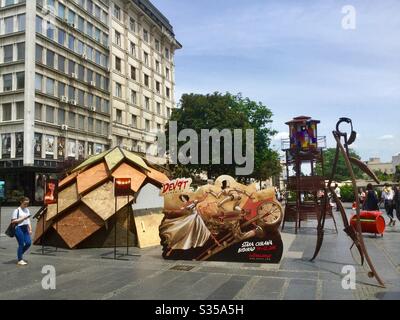 Trg Republica, platz der republik, entlang der Straße Kneza Mihailova, Belgrad, Serbien Stockfoto