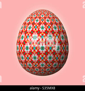 Frohe Ostern, kunstvoll gestaltet und bunte 3D osterei, 3D-Illustration auf lila Hintergrund Stockfoto