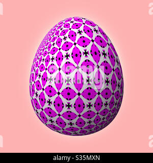 Frohe Ostern, kunstvoll gestaltet und bunte 3D osterei, 3D-Illustration auf lila Hintergrund Stockfoto