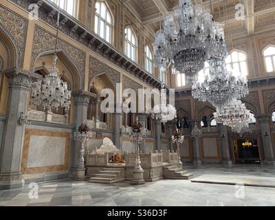 Thronsaal im Chowmahalla Palast in Hyderabad, Indien. Stockfoto