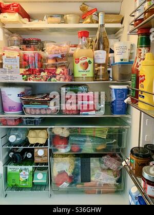 Ein voll ausgestatteter Kühlschrank Stockfoto