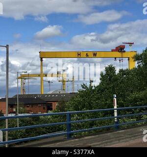 Harland und Wolff Kräne auf der Werft, die die Titanic in Belfast, N Irland 2016 gebaut hat Stockfoto