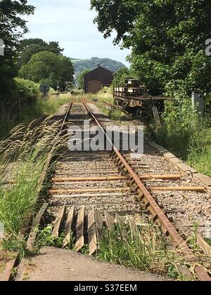 Blick auf die Gleise zur Dunster Station, West Somerset Railway Stockfoto