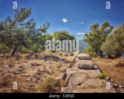 Spaziergang durch die Akropolis in der Nähe von Limenas, der Hauptstadt der Insel Thassos. Stockfoto