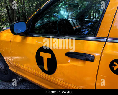 Taxi-Taxi von New York City auf Urlaub in einem parken Sie im Upstate New York Stockfoto