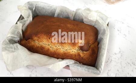 Frisch gebackenes hausgemachtes Bananenbrot in Dose Stockfoto