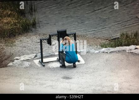 Fotograf bei der Arbeit, Reisen Alberta, Fotografieren, Vermillion Lakes, Fotograf, Banff National Park, Alberta, Kanada, Stockfoto