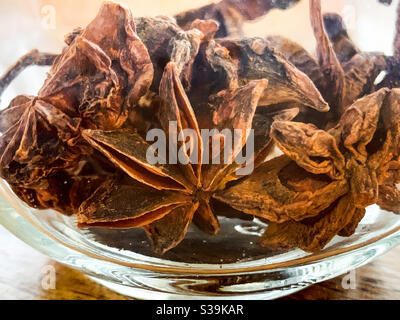 Speisegewürz, Sternanise in einem Glas in der Speisekammer Stockfoto