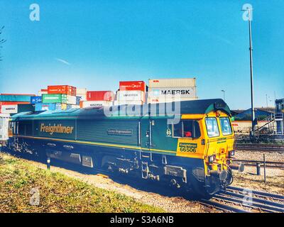 Freightliner Baureihe 66 Diesellokomotive Hafen von Felixstowe Suffolk UK Stockfoto