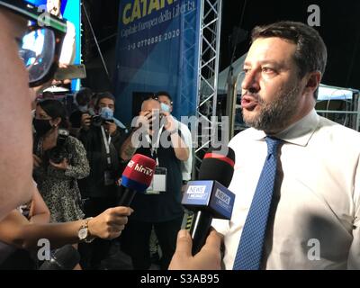 Catania, 2. Oktober 2020, Matteo Salvini italienischer politischer Führer der rechtsextremen italienischen Partei namens Lega. Stockfoto