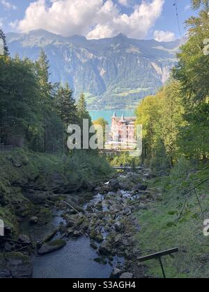 Blick auf das Grand Hotel in Giessbach, Schweiz September 2020 Stockfoto