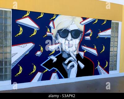 Wandgemälde von Künstler Andy Warhol von Künstler SKELA in der Innenstadt von Lake Worth, Florida. Stockfoto
