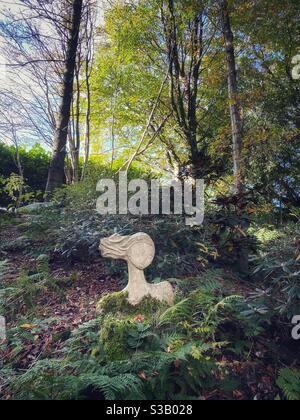 Himalayan Garden & Sculpture Park, Wald, Gärten, Ripon, North Yorkshire, Oktober, Herbst, Open-Air-Galerie, Stockfoto