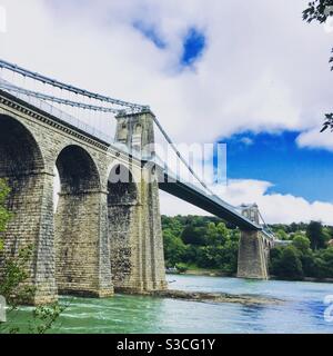 Menai Hängebrücke Nord Wales Stockfoto