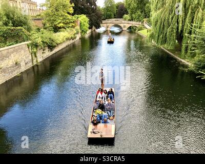 Touristen poken auf dem Fluss Cam in Cambridge Stockfoto