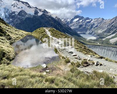 Sealy Tarns und das Hooker Valley, Aoraki/Mt Cook National Park Stockfoto