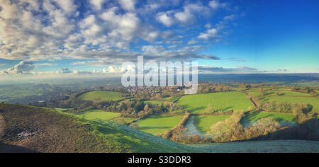 Der Blick vom Glastonbury Tor, Somerset Stockfoto