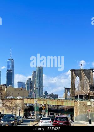 Blick auf das World Trade Center von Brooklyn Stockfoto