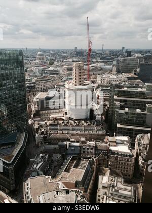 Baustelle Angel Court in der City of London ab August 2014. Erhöhter Blick über das Finanzviertel der Square Mile in London, Großbritannien Stockfoto