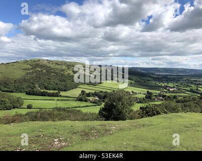Blick vom Crooks Peak, Mendips, North Somerset, Großbritannien Stockfoto