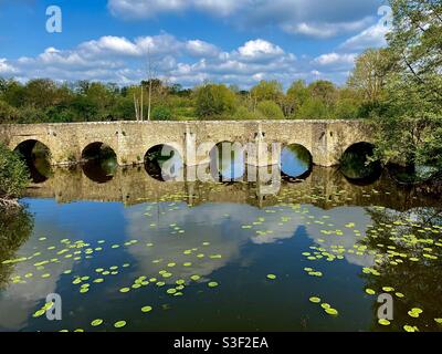 Historische Brücke über den Fluss Thouet France Stockfoto