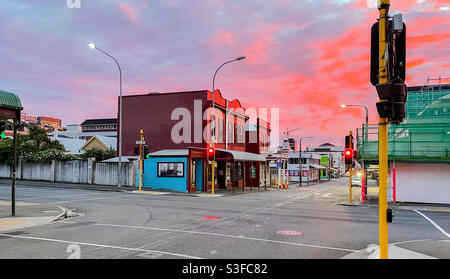 Cuba Street in Wellington, Neuseeland bei Sonnenaufgang Stockfoto