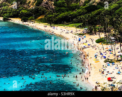 Hanauma Bay, Oahu, Hawaii, 15. August 2019. Von Blick auf die Bucht. Stockfoto