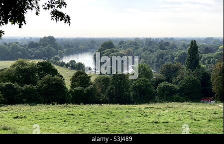 Berühmter Blick auf die Themse in Richmond vom Aussichtspunkt auf der Richmond Terrace. Stockfoto
