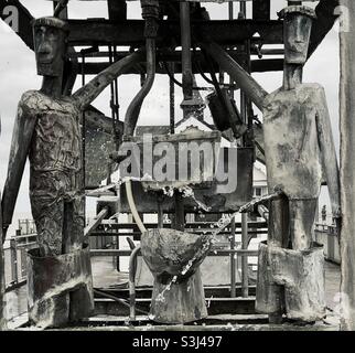 Eine fresse Wasseruhr am Southwold Pier in Aktion! Stockfoto