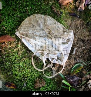 Ausrangierte Gesichtsmaske, Discovery Bay, Lantau Island, Hongkong, Juni 2020 Stockfoto