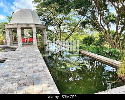 Tropische Gärten im Golden Rock Inn auf Nevis in Westindien Stockfoto