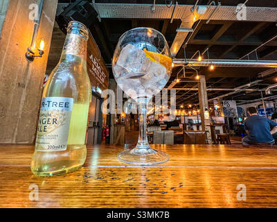 Großes Glas Gin und Tonic in der Bar Stockfoto