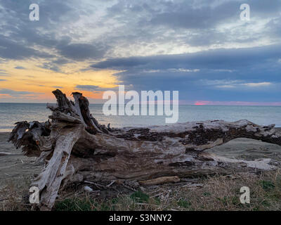 Sonnenuntergang am Strand in Marina Velca, Italien Stockfoto