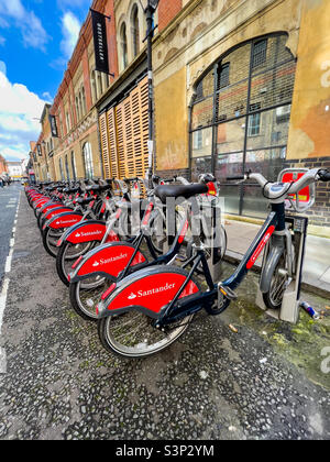 Santander Hire Cycles, Shoreditch, London Stockfoto