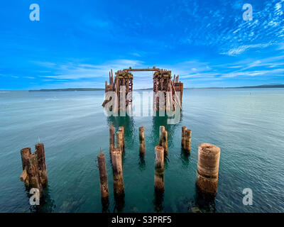 Verlassene Fähranlegestelle am Puget Sound in Port Townsend, Washington, USA Stockfoto