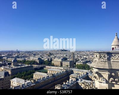 Paris vom Turm Notre Dame aus gesehen. Notre Dame de Paris, Ile de France, Paris, Frankreich Stockfoto