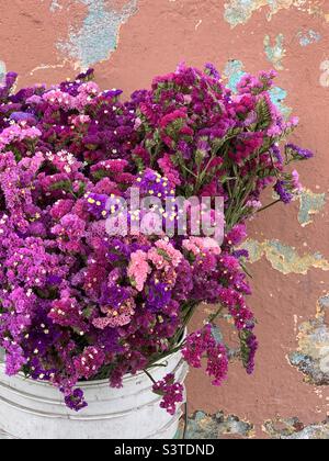 Blumen, alte Wand Stockfoto