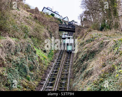 Lynton and Lynmouth Cliff Railway, März 2022 Stockfoto