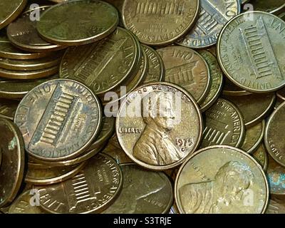Eine Cent-Münze der Vereinigten Staaten mit Abraham Lincoln auf der Vorderseite. Stockfoto