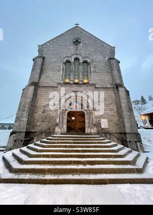 Morzine Kirche Stockfoto